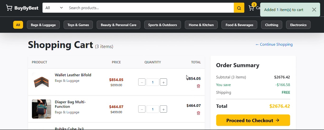 BuyByBest cart with checkout summary